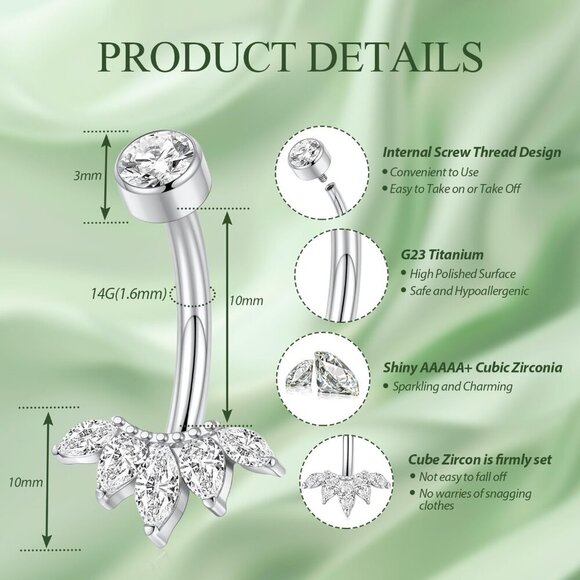 Belly Button Ring G23 Titanium Belly Button Piercing 14G Belly Ring Navel Pierci - Picture 2 of 7